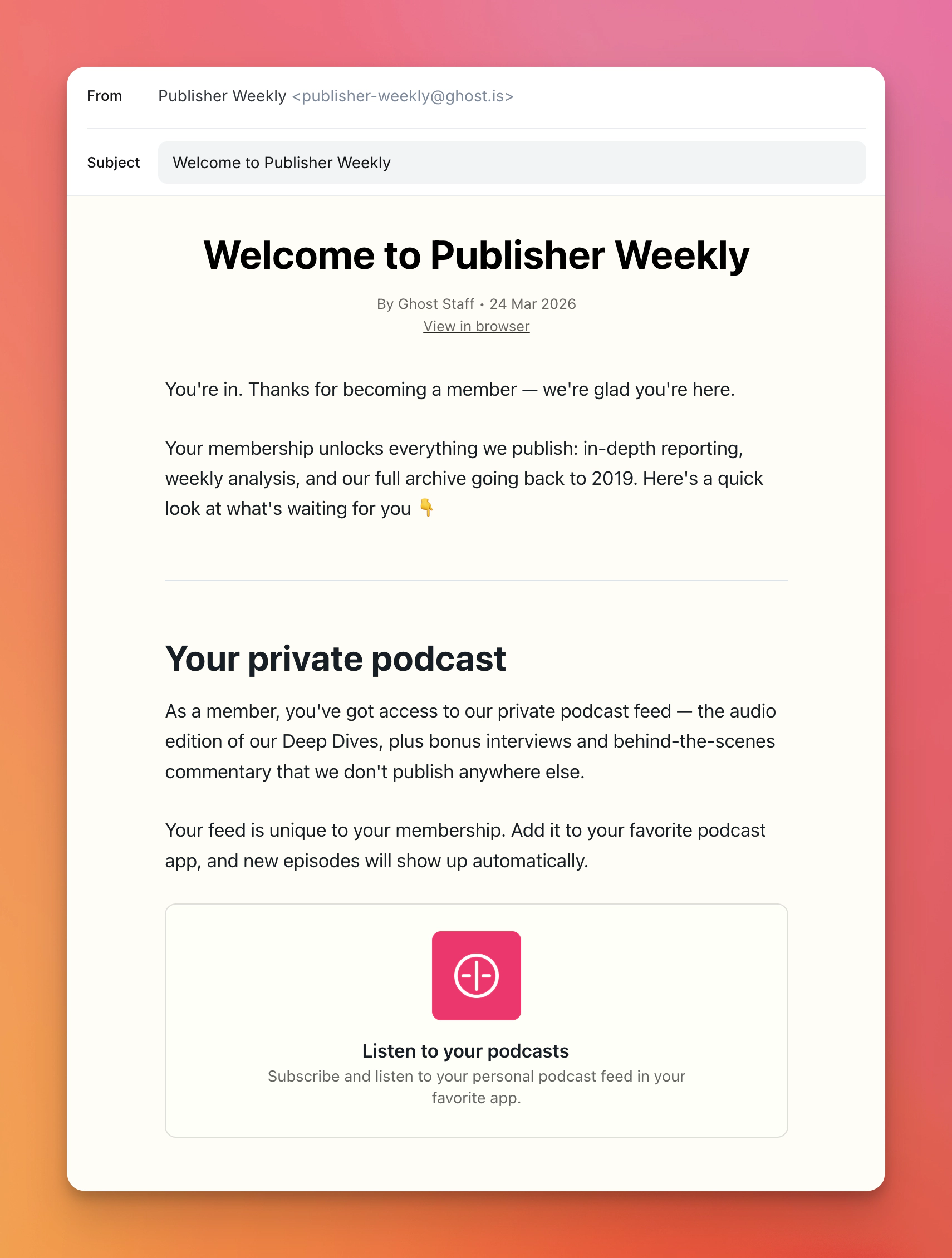 Transistor card rendered in a newsletter